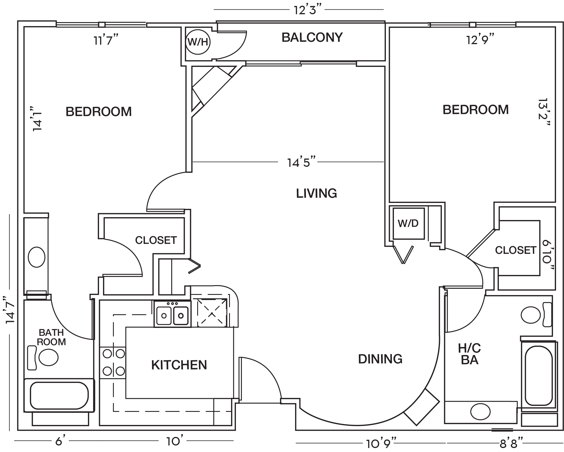 2 Bed Floor Plan at Toluca Court, Toluca Lake, CA